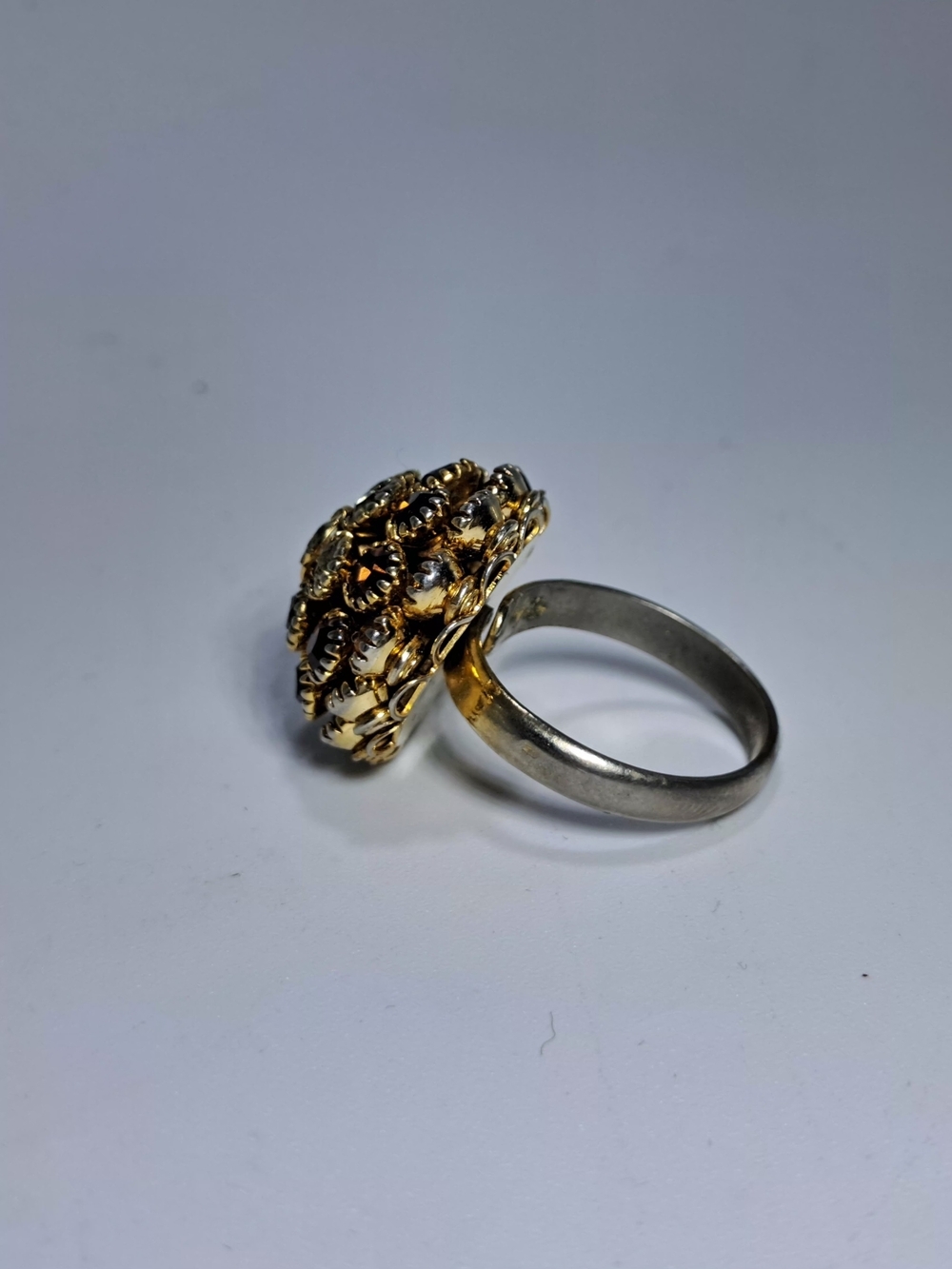 Vintage Judy Lee Amber Rhinestone Cluster Ring Adjustable - Picture 4 of 9
